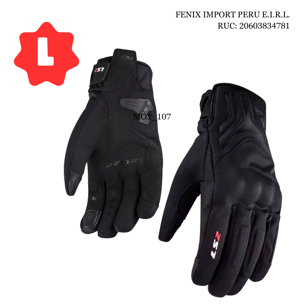 GUANTES PARA MOTOCICLISTA LS2 JET II NEGRO PARA HOMBRE CON PROTECCION EN NUDILLOS AJUSTE DE VELCRO TALLA L - 2
