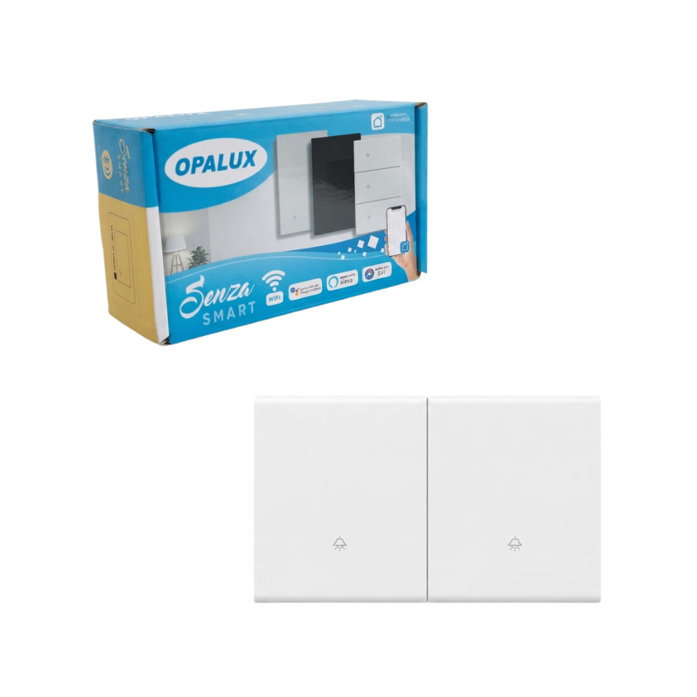 INTERRUPTOR INTELIGENTE TACTIL WIFI DOBLE BLANCO COMPATIBLE CON ALEXA, GOOGLE ASSISTANT, SIRI Y APP SMART LIFE OPALUX OP-AM02BL - 1