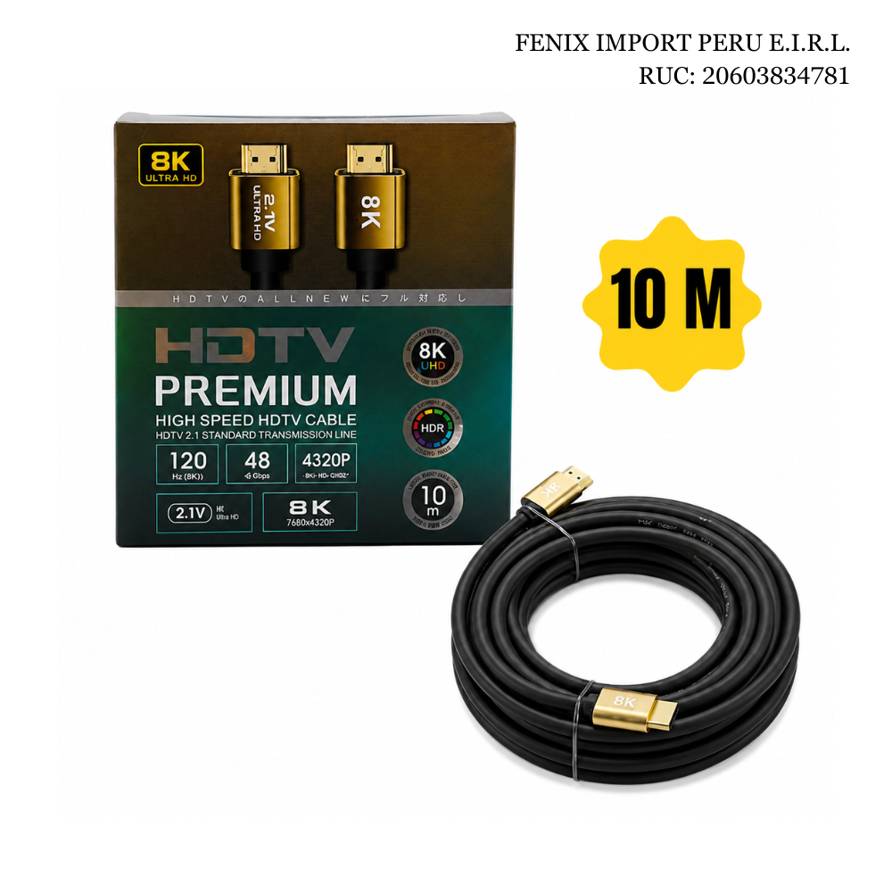 CABLE HDMI 10M 8K 2.1V ULTRA HD 4320P ALTA VELOCIDAD 60HZ - 2