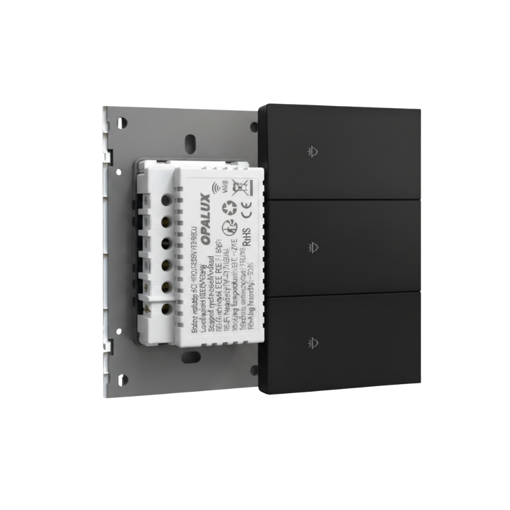 INTERRUPTOR INTELIGENTE TACTIL WIFI TRIPLE NEGRO COMPATIBLE CON ALEXA, GOOGLE ASSISTANT, SIRI Y APP SMART LIFE OPALUX OP-AM03NG - 2