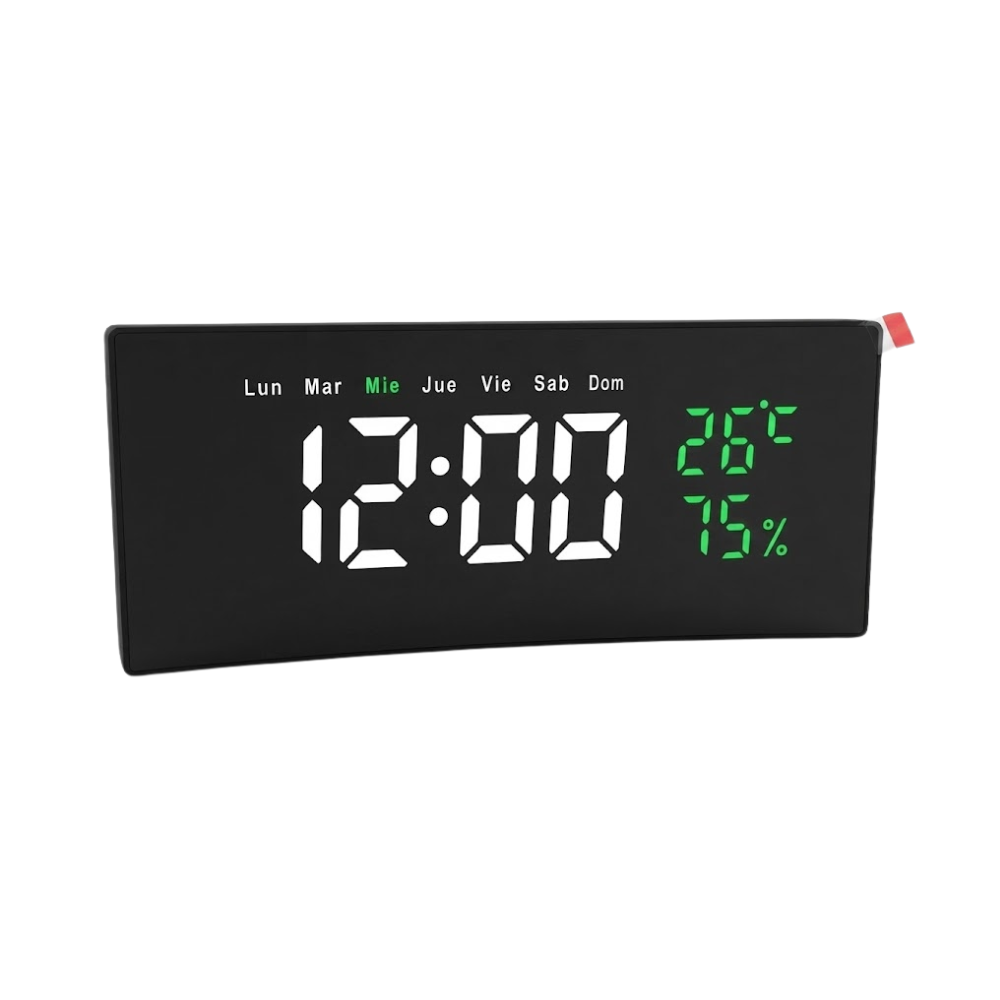 RELOJ DIGITAL PARA ESCRITORIO CON ALARMA FORMATO 12/24 HRS DÍA Y FECHA PANTALLA LCD CURVO BOSSNEY BS-K2563 - 2