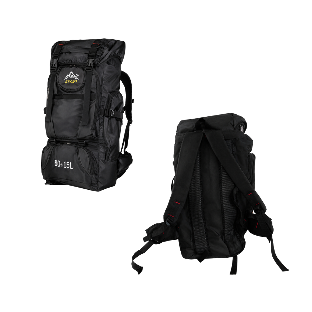 MOCHILA CAMPERA DE ALTA CAPACIDAD 60 + 15 L SPORT 8533 NEGRO - 1
