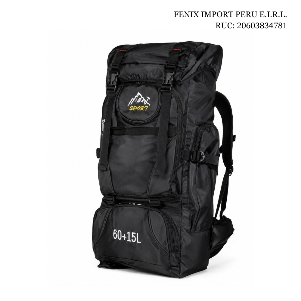 MOCHILA CAMPERA DE ALTA CAPACIDAD 60 + 15 L SPORT 8533 NEGRO - 2