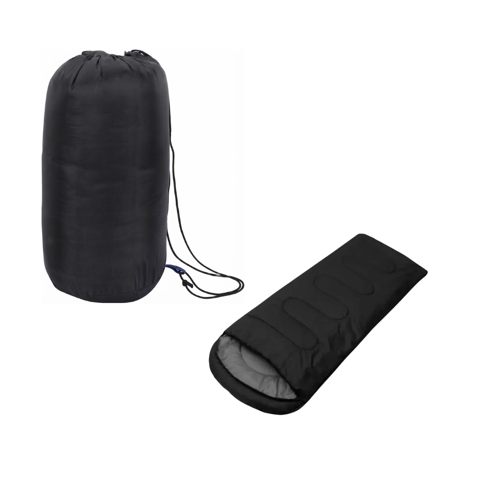 BOLSA DE DORMIR DELGADO 200 X 70 CM CON CAPUCHA Y CREMALLERA LATERAL LIGERO NEGRO - 1