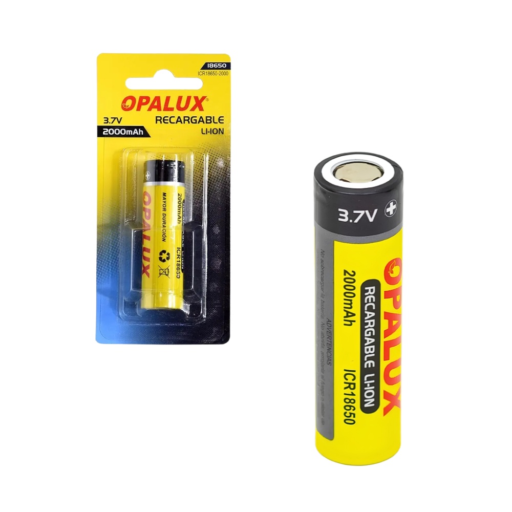 BATERIAS RECARGABLES S/PIN 18650 2000MAH 3.7V BLISTER MARCA OPALUX ICR18650-2000 - 1