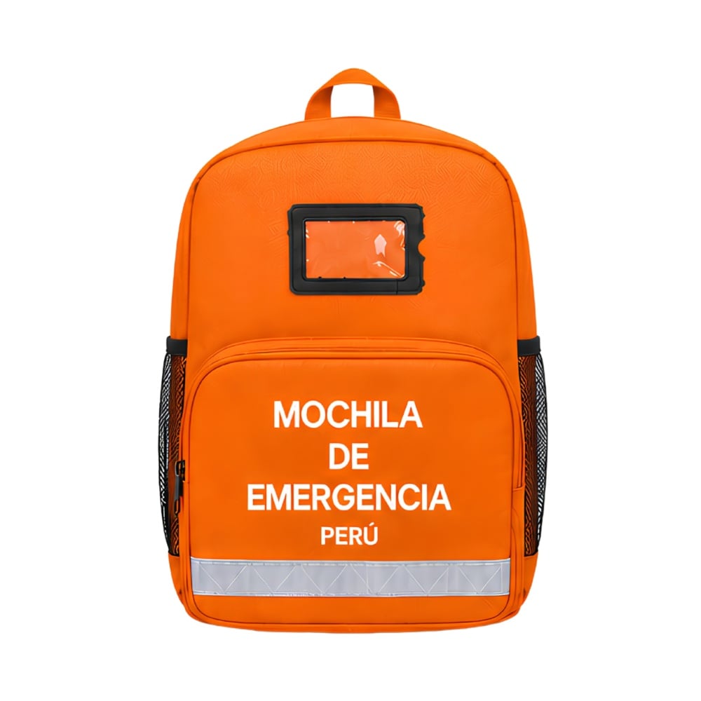 MINI MOCHILA DE EMERGENCIA CON TIRA REFLECTIVA COMPARTIMIENTO PARA NOMBRE 4 BOLSILLOS Y TIRANTES AJUSTABLES NARANJA - 1