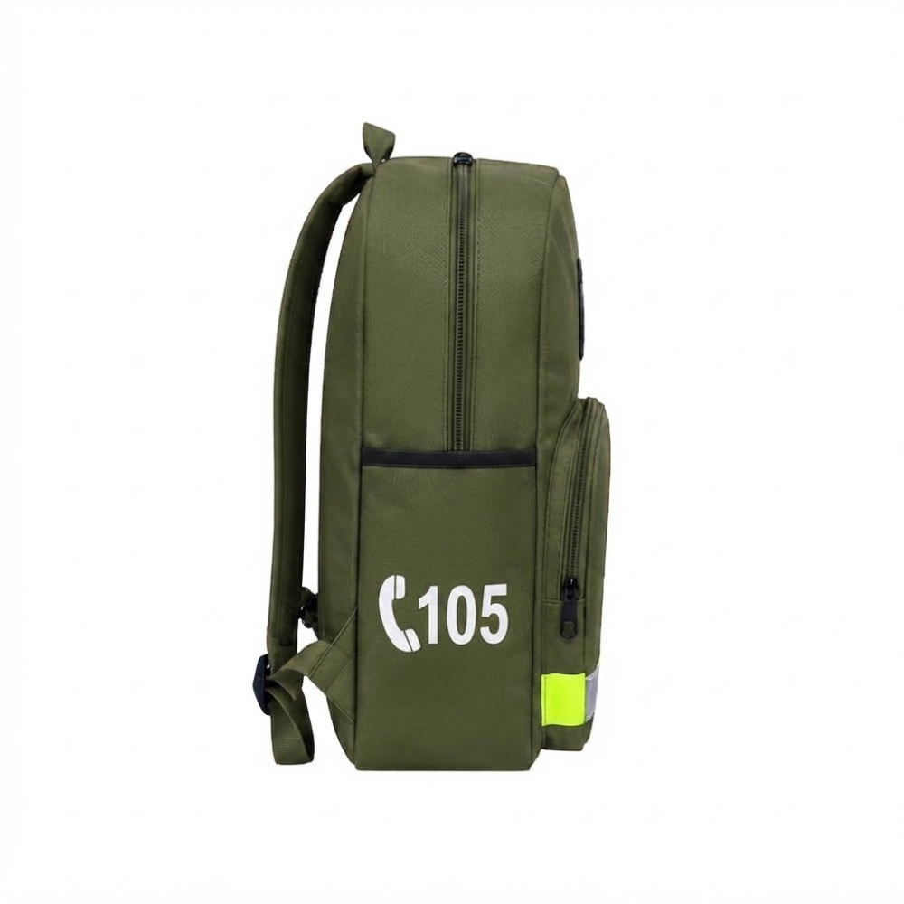 MINI MOCHILA DE EMERGENCIA CON TIRA REFLECTIVA COMPARTIMIENTO PARA NOMBRE 4 BOLSILLOS Y TIRANTES AJUSTABLES VERDE - 2