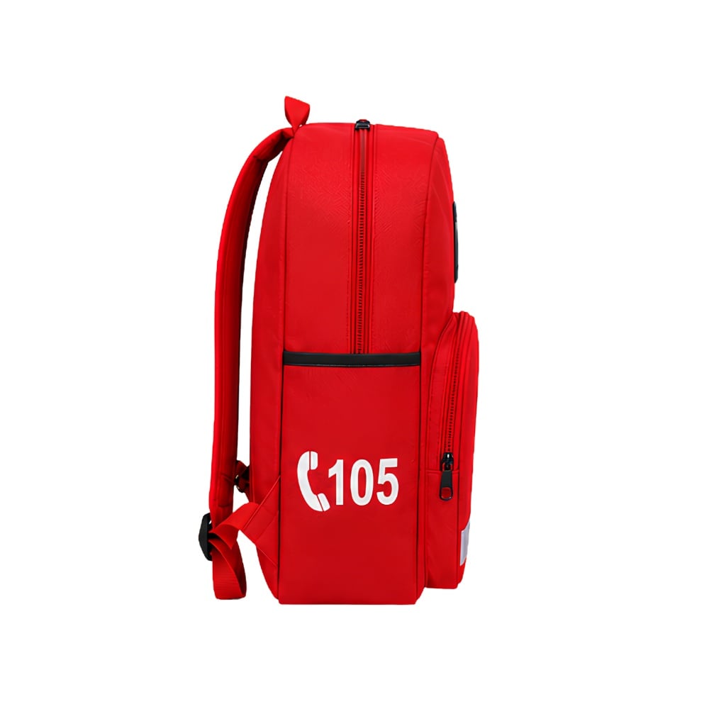 MINI MOCHILA DE EMERGENCIA CON TIRA REFLECTIVA COMPARTIMIENTO PARA NOMBRE 4 BOLSILLOS Y TIRANTES AJUSTABLES ROJO - 2