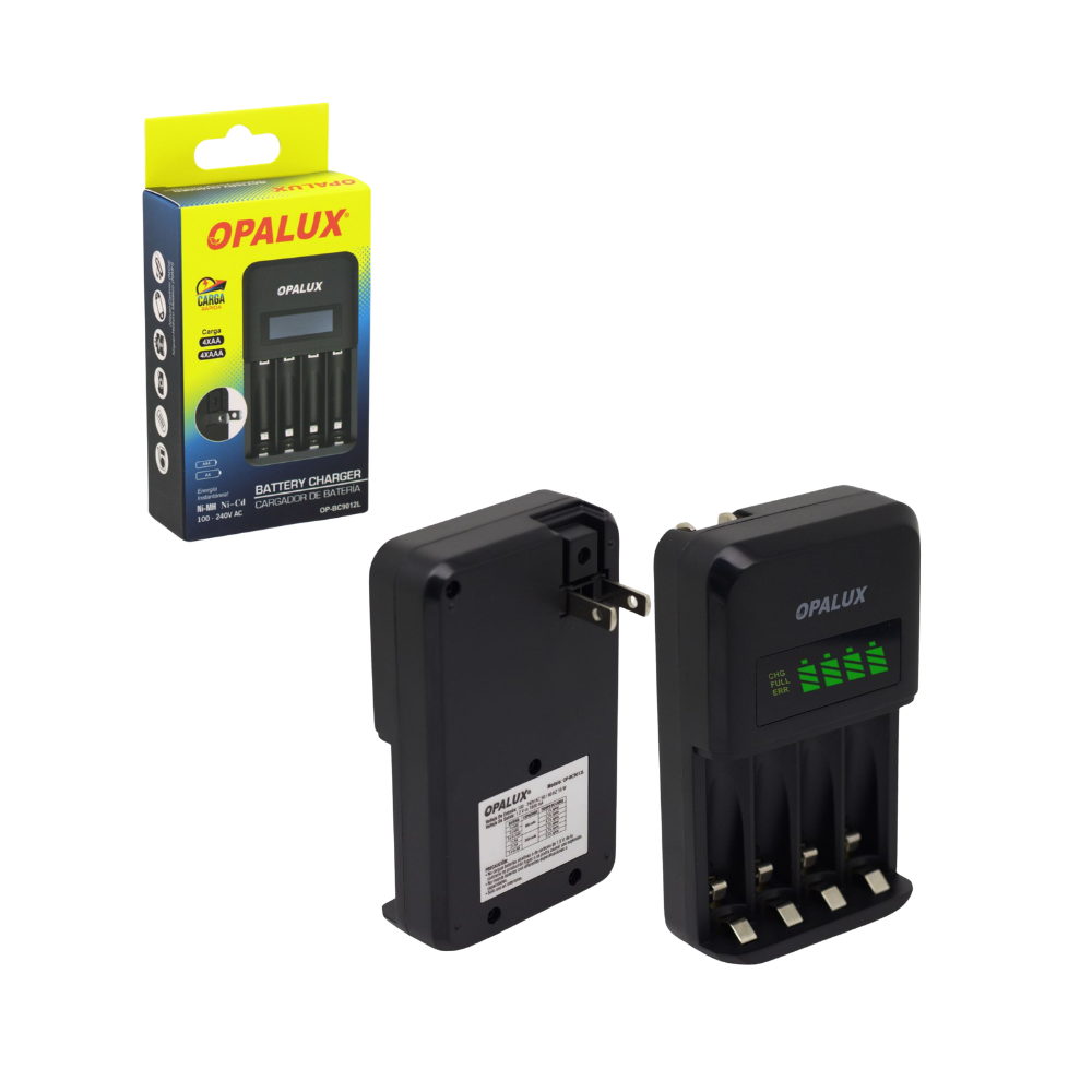 CARGADOR PARA PILAS AA Y AAA CON PANTALLA LCD 4 CANALES INDEPENDIENTES Y PROTECCION CONTRA SOBRECARGA OPALUX OP-BC9012L - 1