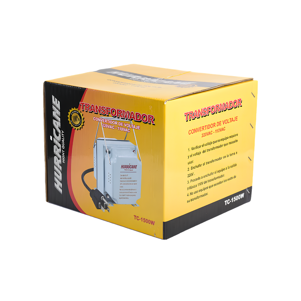 TRANSFORMADOR DE VOLTAJE DE 1500W CONVERSOR DE 220V AC A 110V AC CON TOMACORRIENTE UNIVERSAL HURRICANE TC-1500 - 2