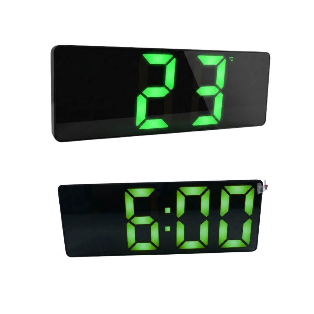 RELOJ DIGITAL PARA ESCRITORIO CON ALARMA FORMATO 12/24 HRS PANTALLA LCD VERDE BOSSNEY BS-K2562 - 2