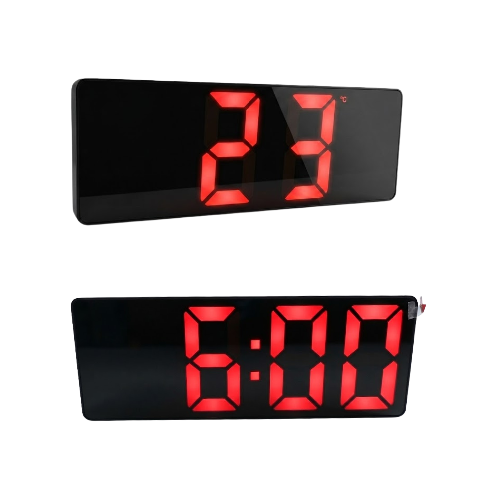 RELOJ DIGITAL PARA ESCRITORIO CON ALARMA FORMATO 12/24 HRS PANTALLA LCD ROJO BOSSNEY BS-K2562 - 2