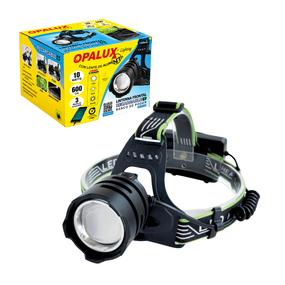 LINTERNA FRONTAL RECARGABLE DE 10W 600LM 3 MODOS DE LUZ Y PROTECCION IP44 OPALUX OP-3404 - 1