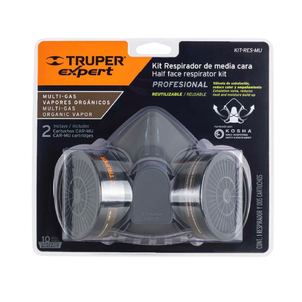 MASCARILLA DE PROTECCION KIT RESPIRADOR CON CARTUCHOS MULTIGAS PARA VAPORES, GASES Y PARTICULAS TRUPER EXPERT KIT-RES-MU - 1