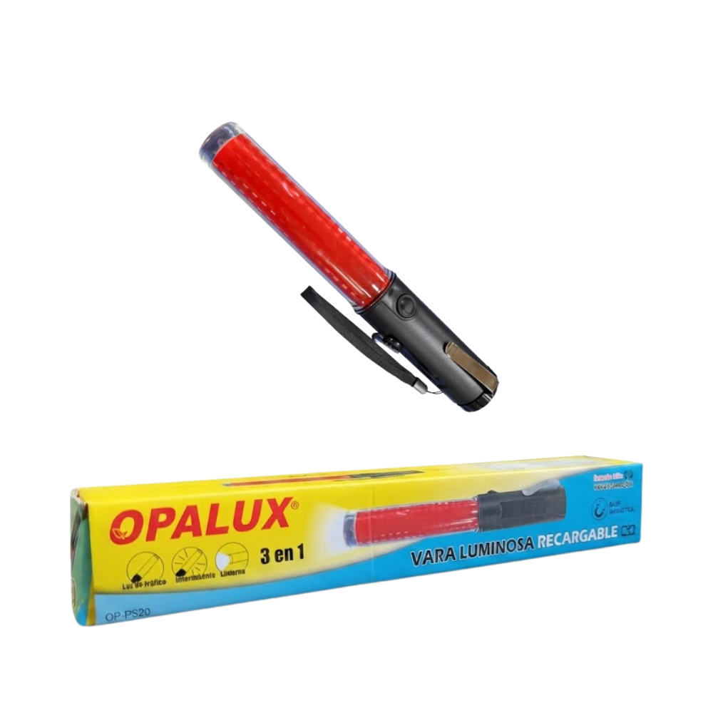 VARA LUMINOSA RECARGABLE LED ALTA VISIBILIDAD ROJA INTERMITENTE SEGURIDAD VIAL TRANSITO OPALUX OP-PS20 - 1