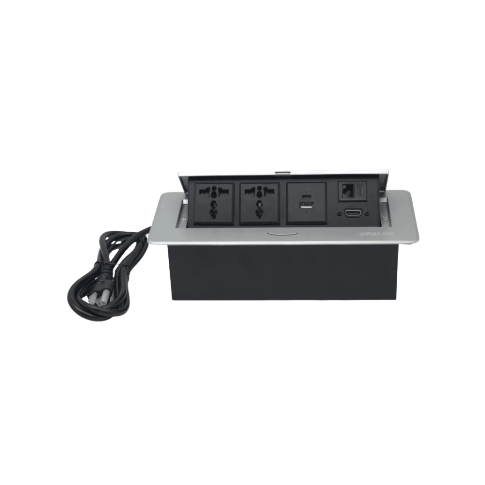 TOMACORRIENTE EMPOTRABLE PARA MUEBLE 2 TOMAS UNIVERSALES HDMI RJ45 CAT6 USB-C Y USB-A OPALUX OP-UTS4DG - 3