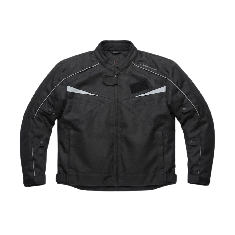 CASACA IMPERMEABLE PARA MOTOCICLISTA SIN FORRO NEGRO PROTECCIONES CINTAS REFLECTIVAS KRATOZ TALLA L - 1