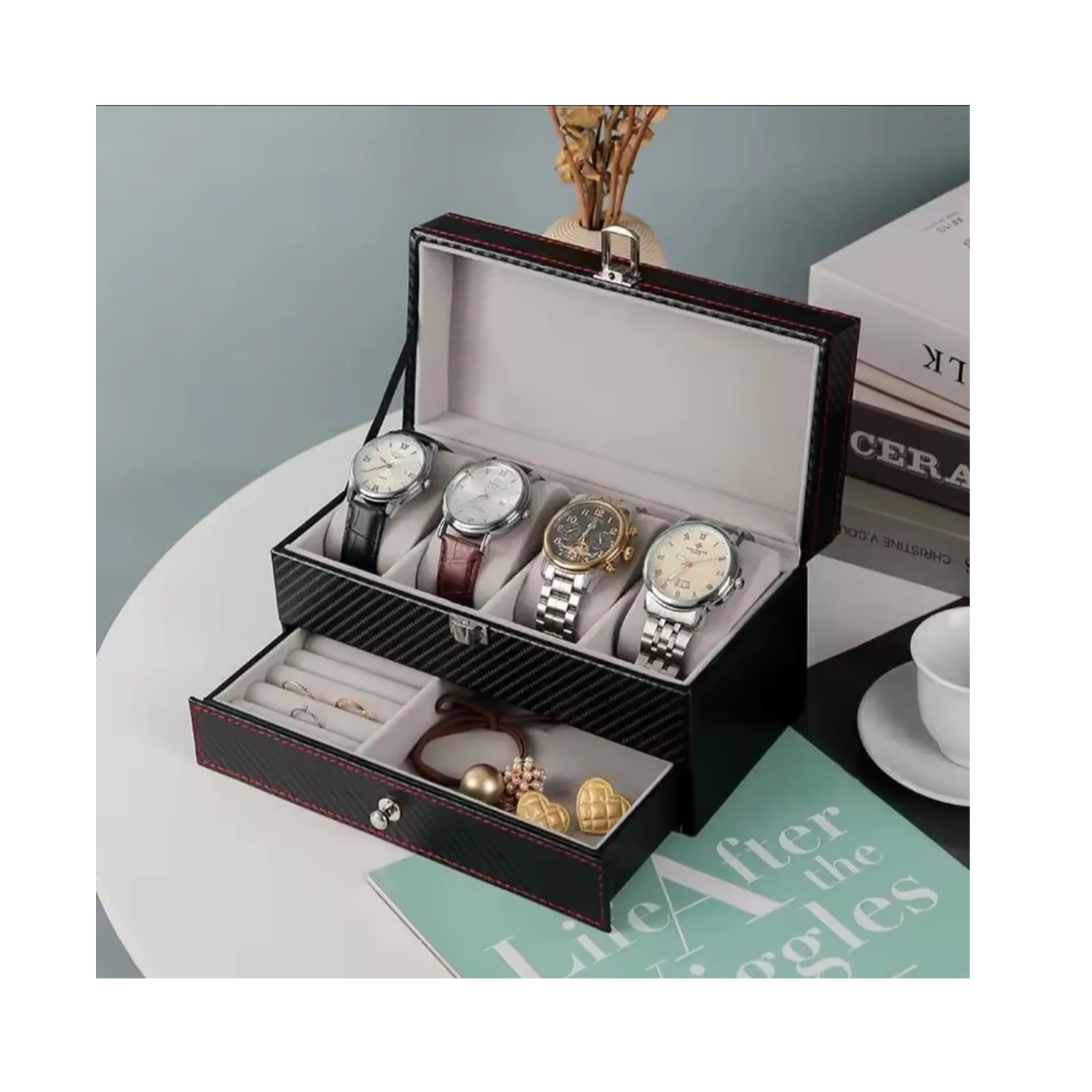 ORGANIZADOR DE RELOJES Y JOYAS DE DOBLE CAPA - 1