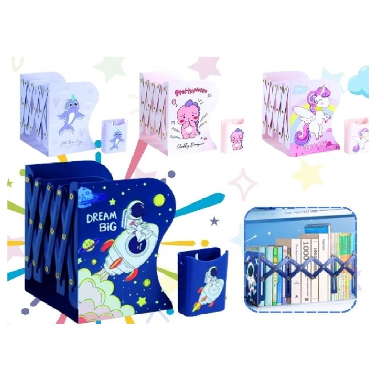 ORGANIZADOR DE LIBRERO PLEGABLE DINO KAWAII PARA NIÑA - 1