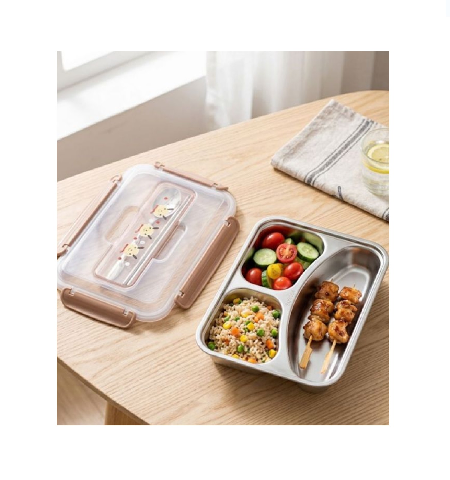 TÁPER CON 3 COMPARTIMIENTOS PARA ALMACENAR COMIDA DISEÑO KAWAII - 6