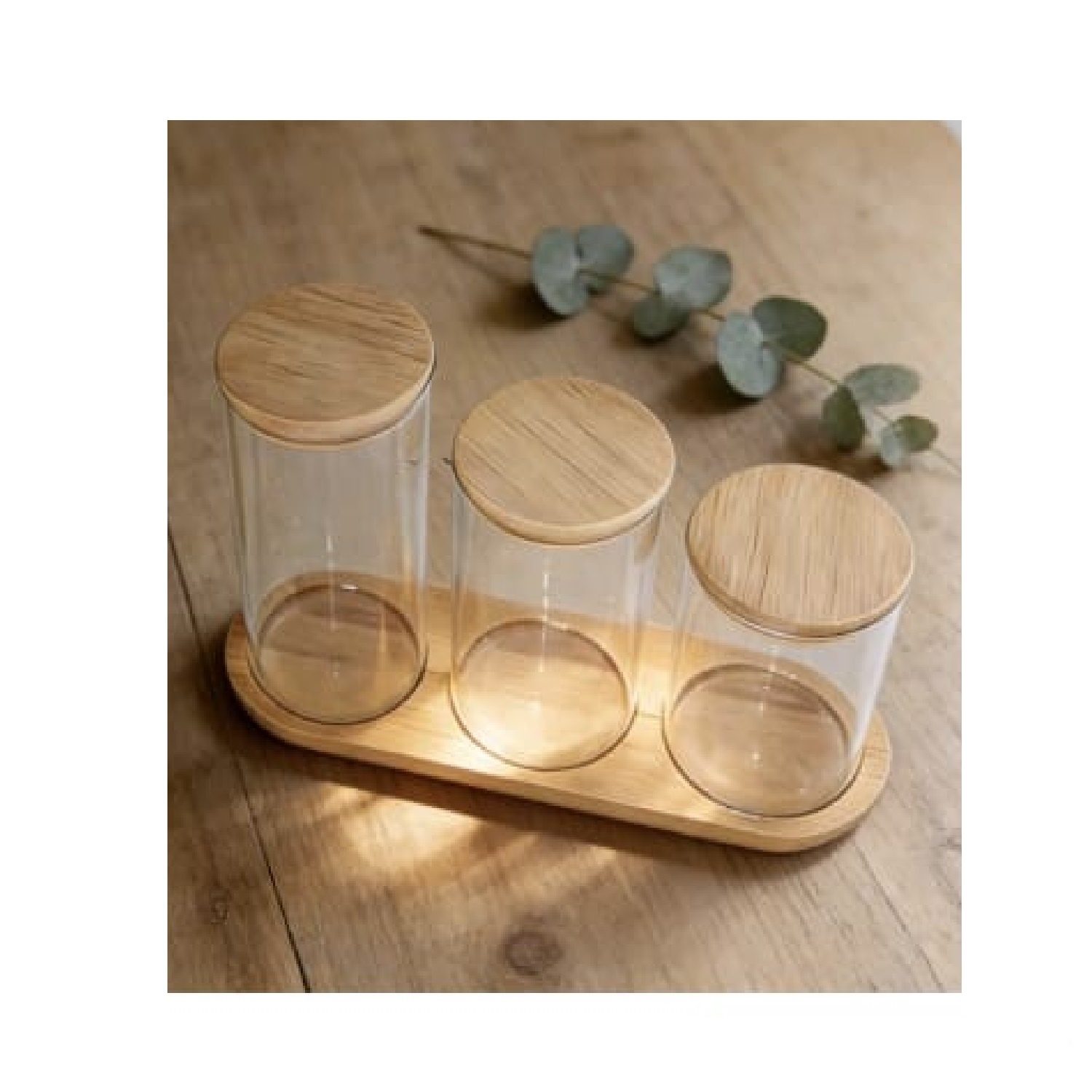 FRASCO DE BOROSILICATO HERMÉTICO CON TAPA DE BAMBÚ - 3
