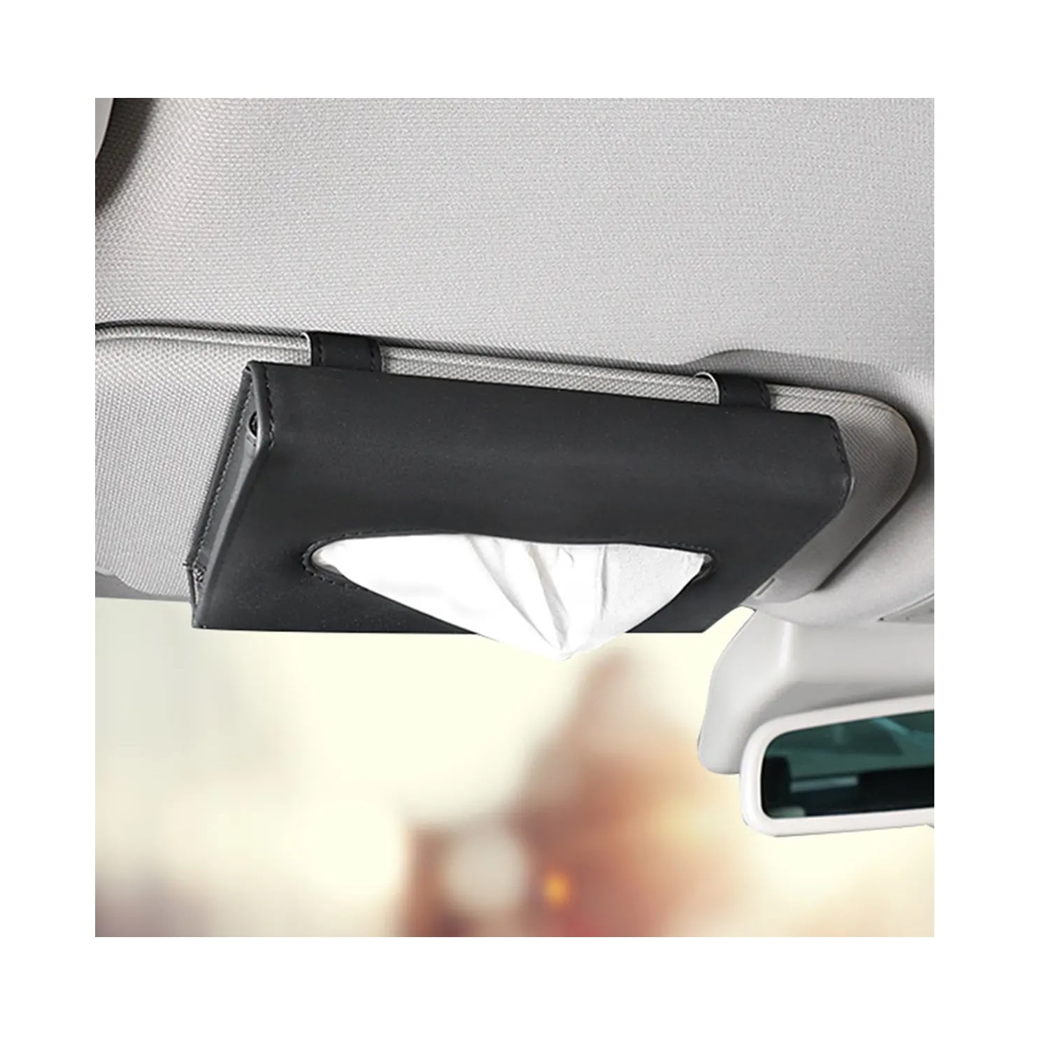 CAJA PORTA PAÑUELOS PARA AUTO DE CUERO PU NEGRO COMPACTA Y ELEGANTE TM - 1