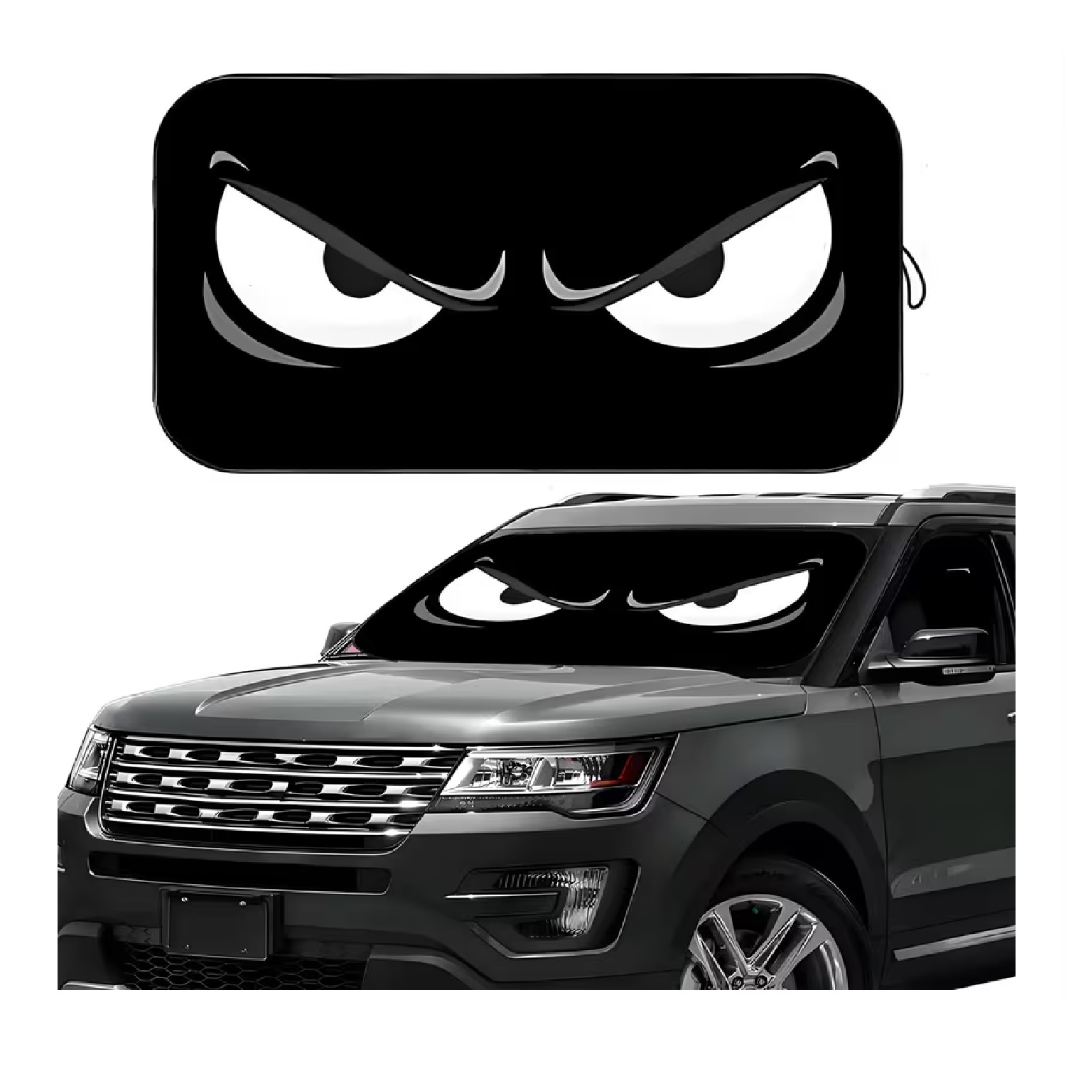 PARAGUAS DE SOL PARA COCHE NEGRO CON DISEÑO DE OJOS ENFADADOS TM - 1