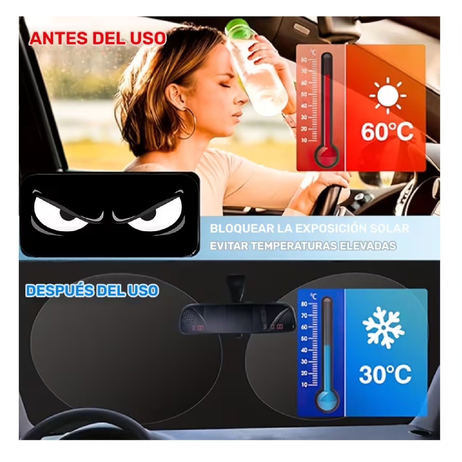 PARAGUAS DE SOL PARA COCHE NEGRO CON DISEÑO DE OJOS ENFADADOS TM - 4
