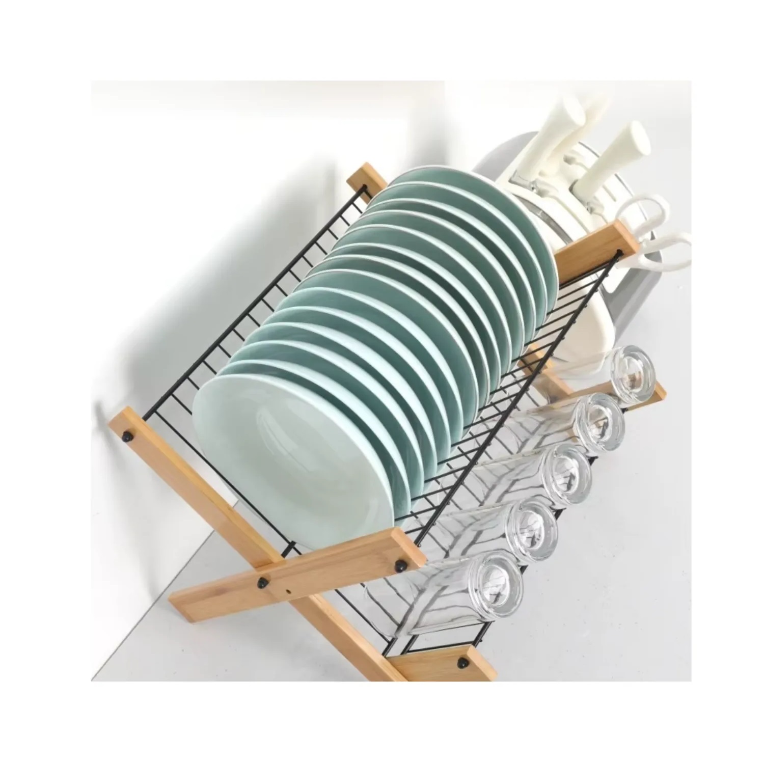ESCURRIDOR DE PLATOS DE 2 NIVELES CON BASE DE BAMBÚ - 2