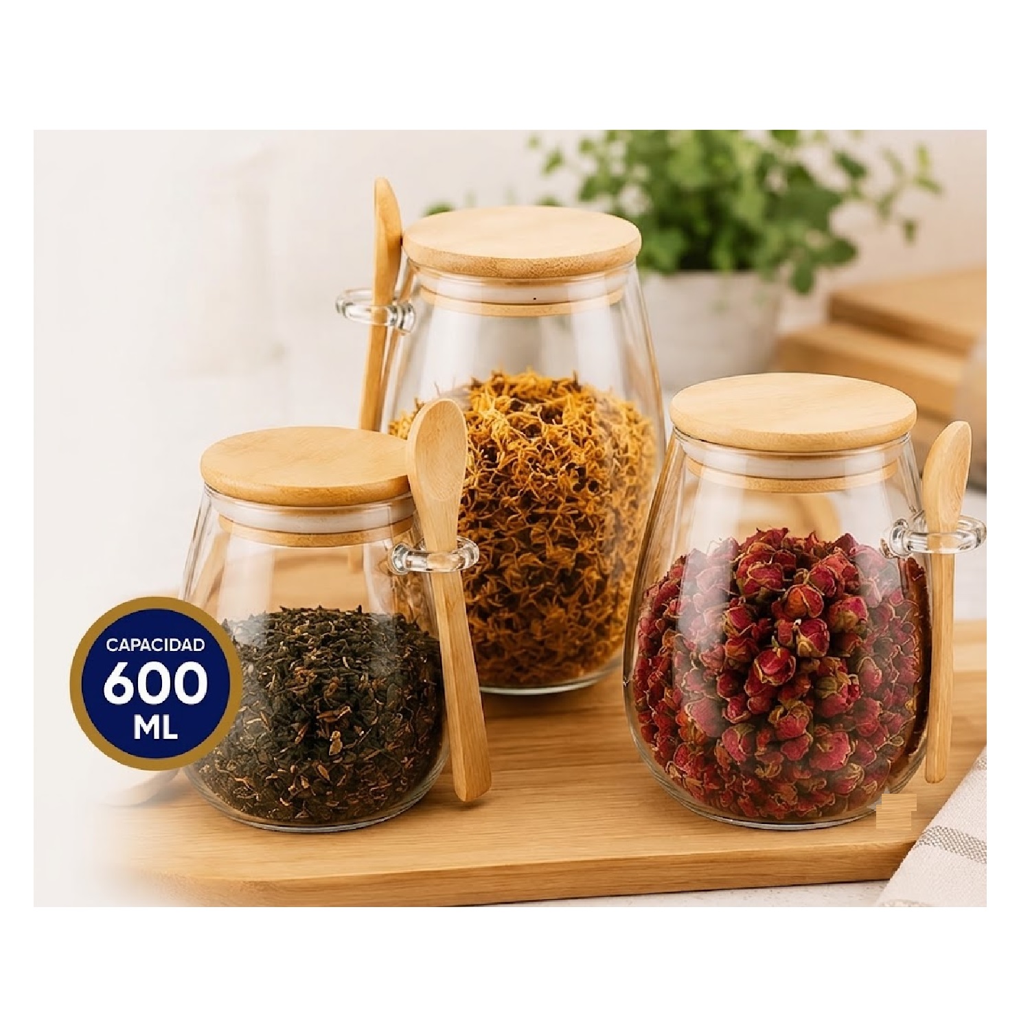 SET DE 3 FRASCOS CONDIMENTERO CON CUCHARA 600 ML - 1