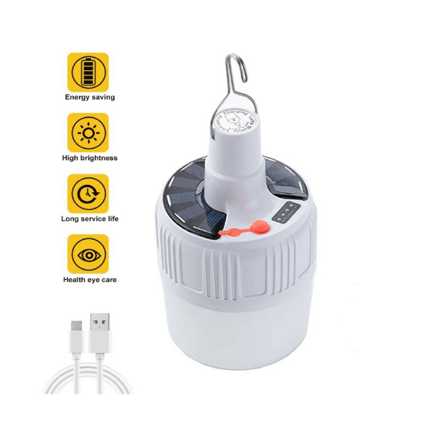 FOCO BOMBILLA LED SOLAR RECARGABLE 50W CON CARGA USB - 3