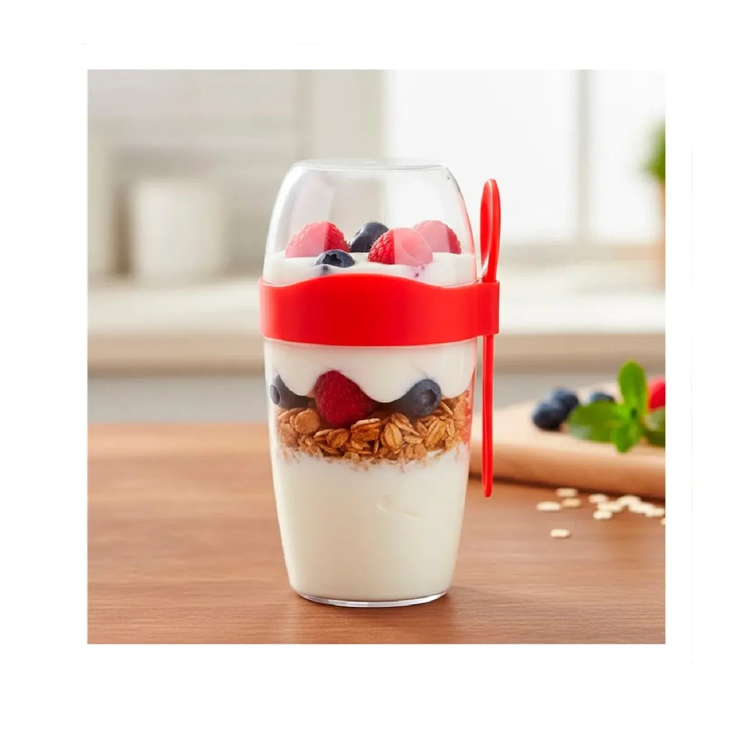 VASO PARA YOGURT CEREAL Y FRUTAS CON CUCHARA PARA HOMBRE - 1