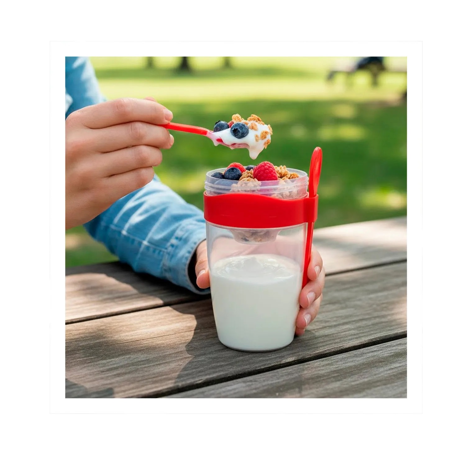 VASO PARA YOGURT CEREAL Y FRUTAS CON CUCHARA PARA HOMBRE - 6