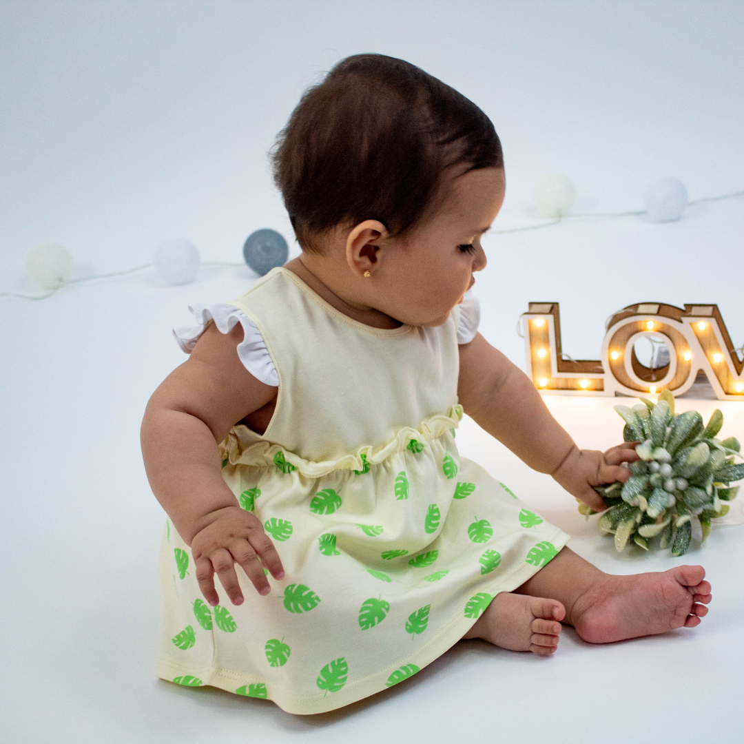 VESTIDO NIÑA WAWA PIMA AMARILLO TROPICAL BEBÉ ALGODÓN - 2
