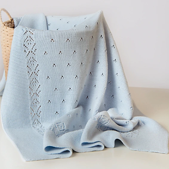 MANTA TEJIDA PARA BEBE 100% ALGODON PIMA CALI CELESTE - 1