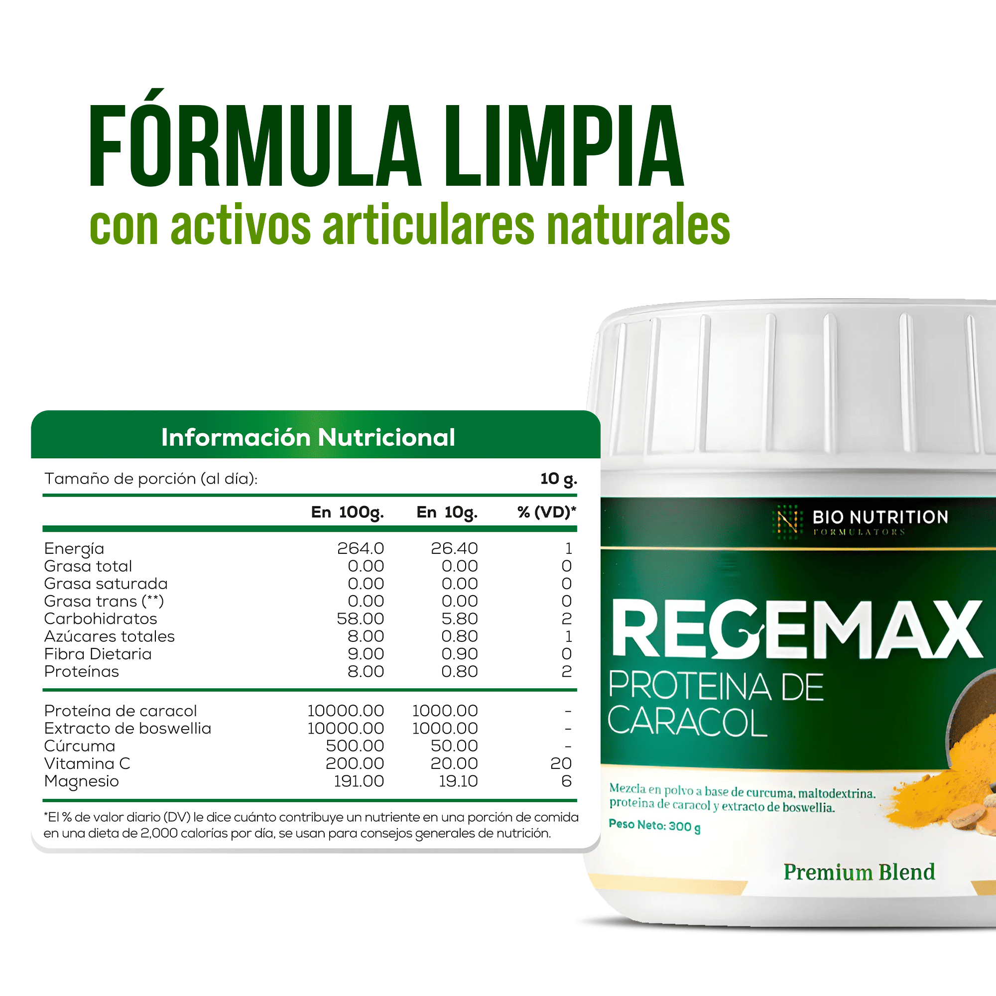 REGEMAX PACK X4 PROTEINA CARACOL CÚRCUMA DOLOR ARTICULAR - 4