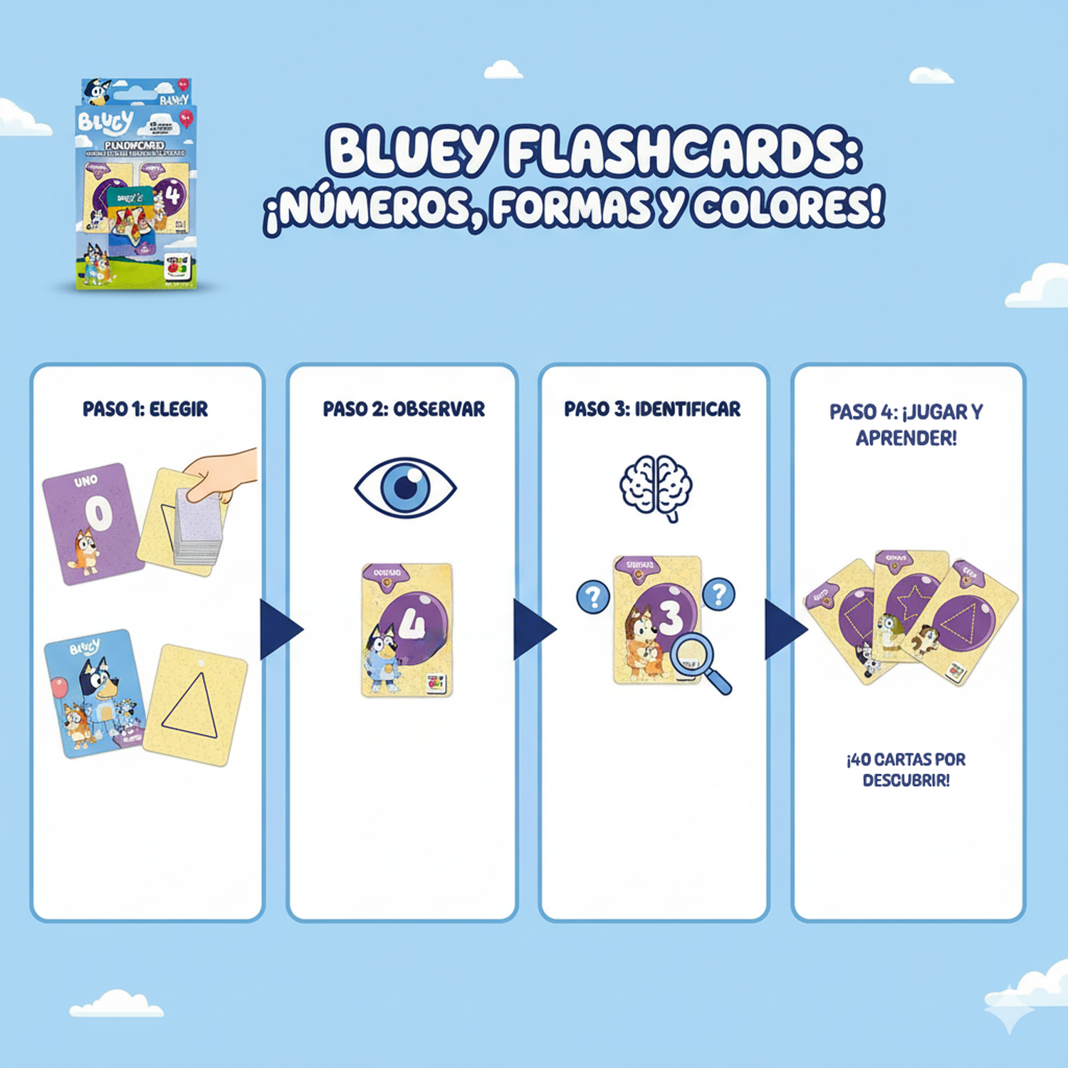 JUEGO EDUCATIVO FLASH CARDS NÚMEROS COLORES FIGURAS - BLUEY - PERÚ - 8