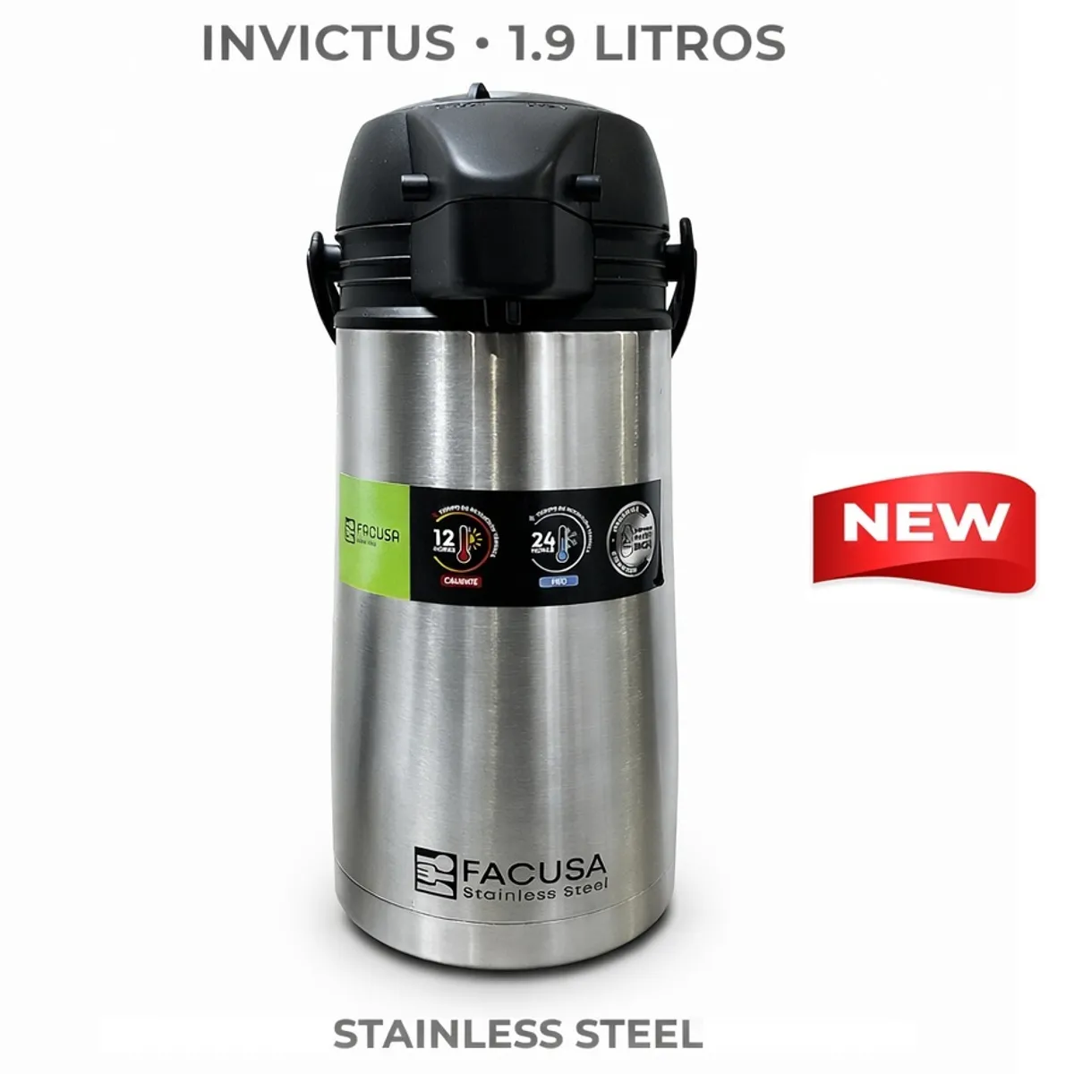 TERMO FACUSA INVICTUS 1.9L ACERO INOXIDABLE IRROMPIBLE CONSERVA CALOR 12H FRÍO 24H - 6