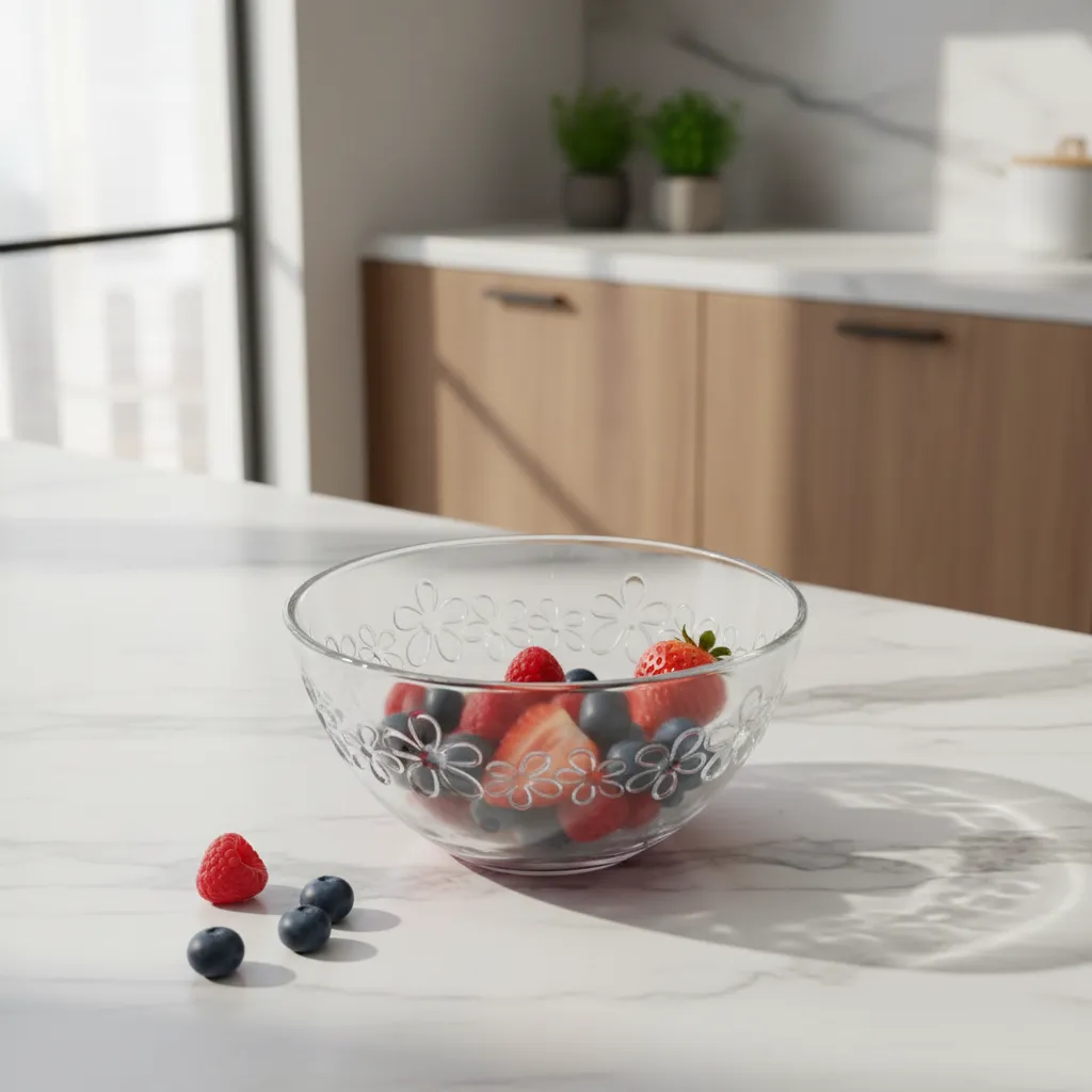 BOWL DE VIDRIO FLOREADO ALTO RELIEVE 380ML X6 UNIDADES TRANSPARENTES - 1