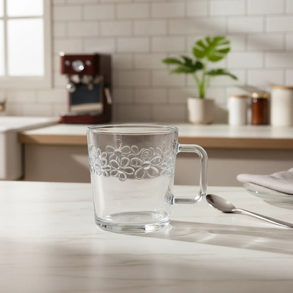 TAZA DE VIDRIO FLOREADA ALTO RELIEVE 270ML X6 UNIDADES TRANSPARENTES - 1