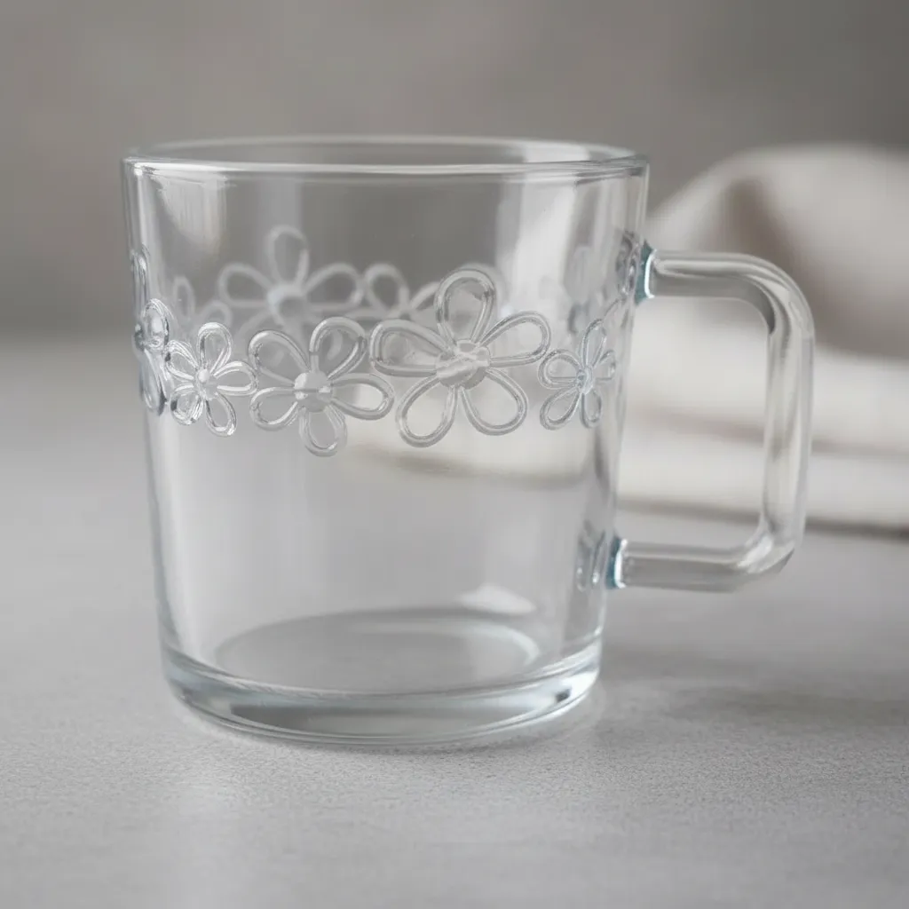 TAZA DE VIDRIO FLOREADA ALTO RELIEVE 270ML X6 UNIDADES TRANSPARENTES - 3