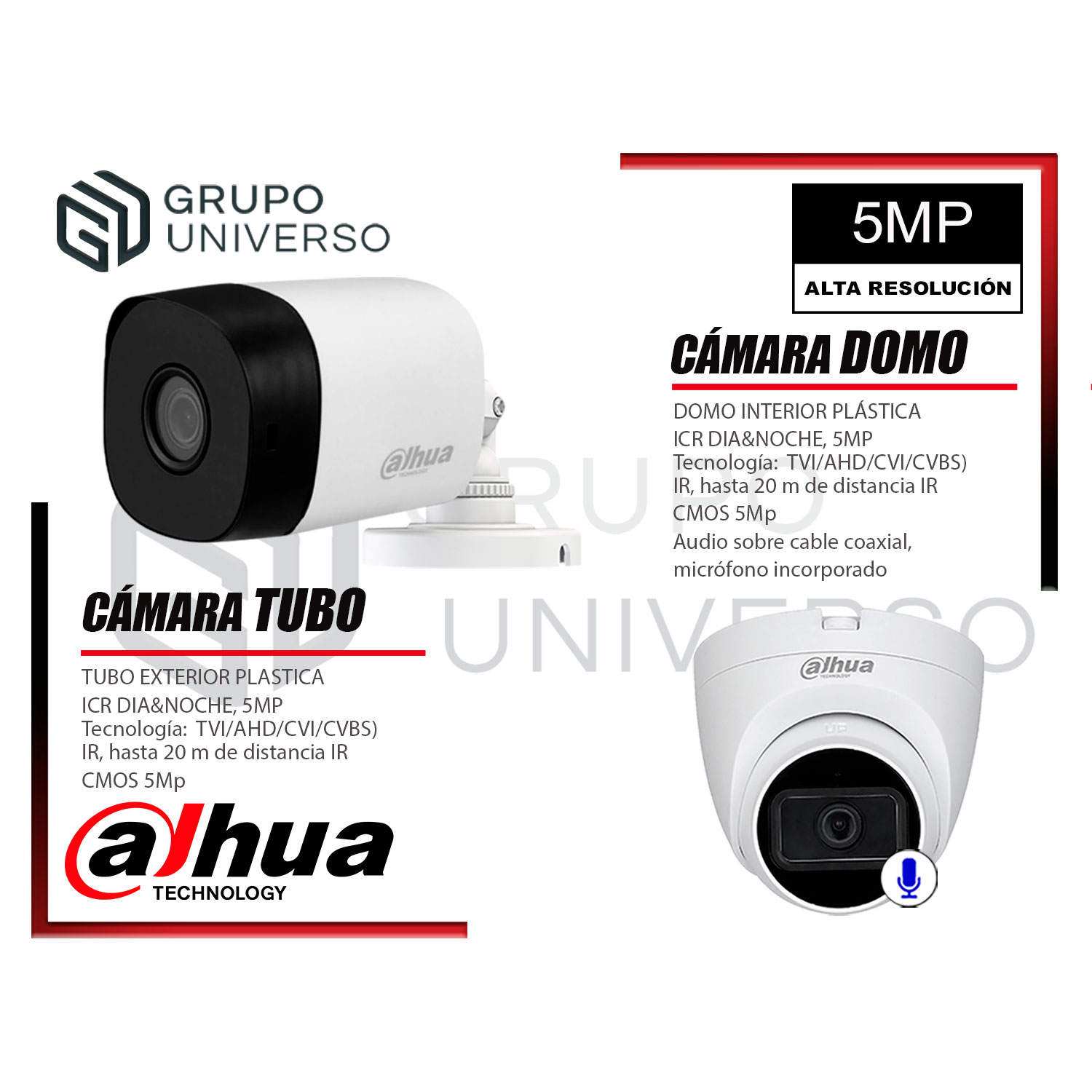 CÁMARAS SEGURIDAD DAHUA KIT 14 5MP + DISCO WD 2TB - 6 CAMARAS CON AUDIO - 4