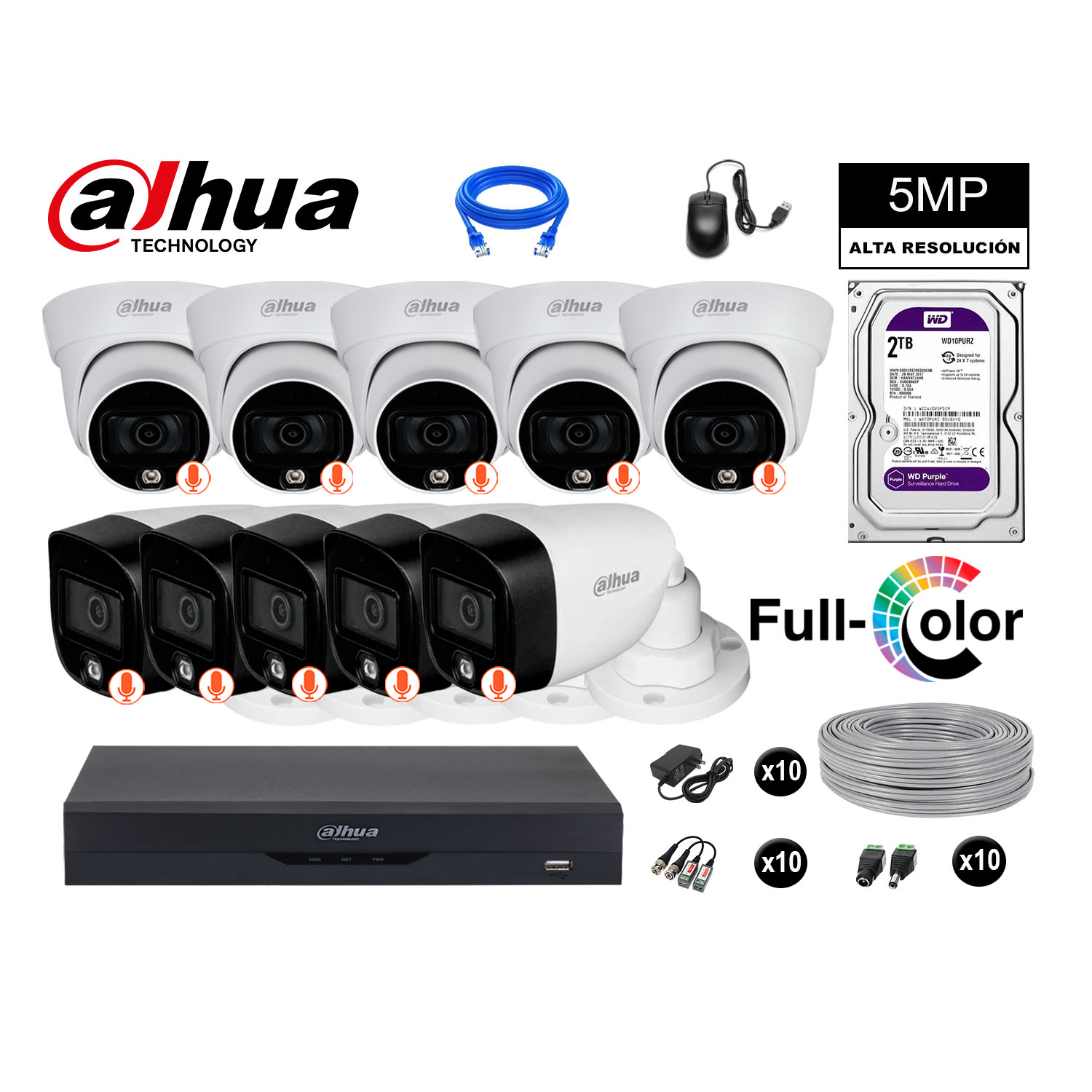 CÁMARAS SEGURIDAD DAHUA KIT 10 5MP + DISCO 2TB VISION NOCTURNA FULL COLOR - 1