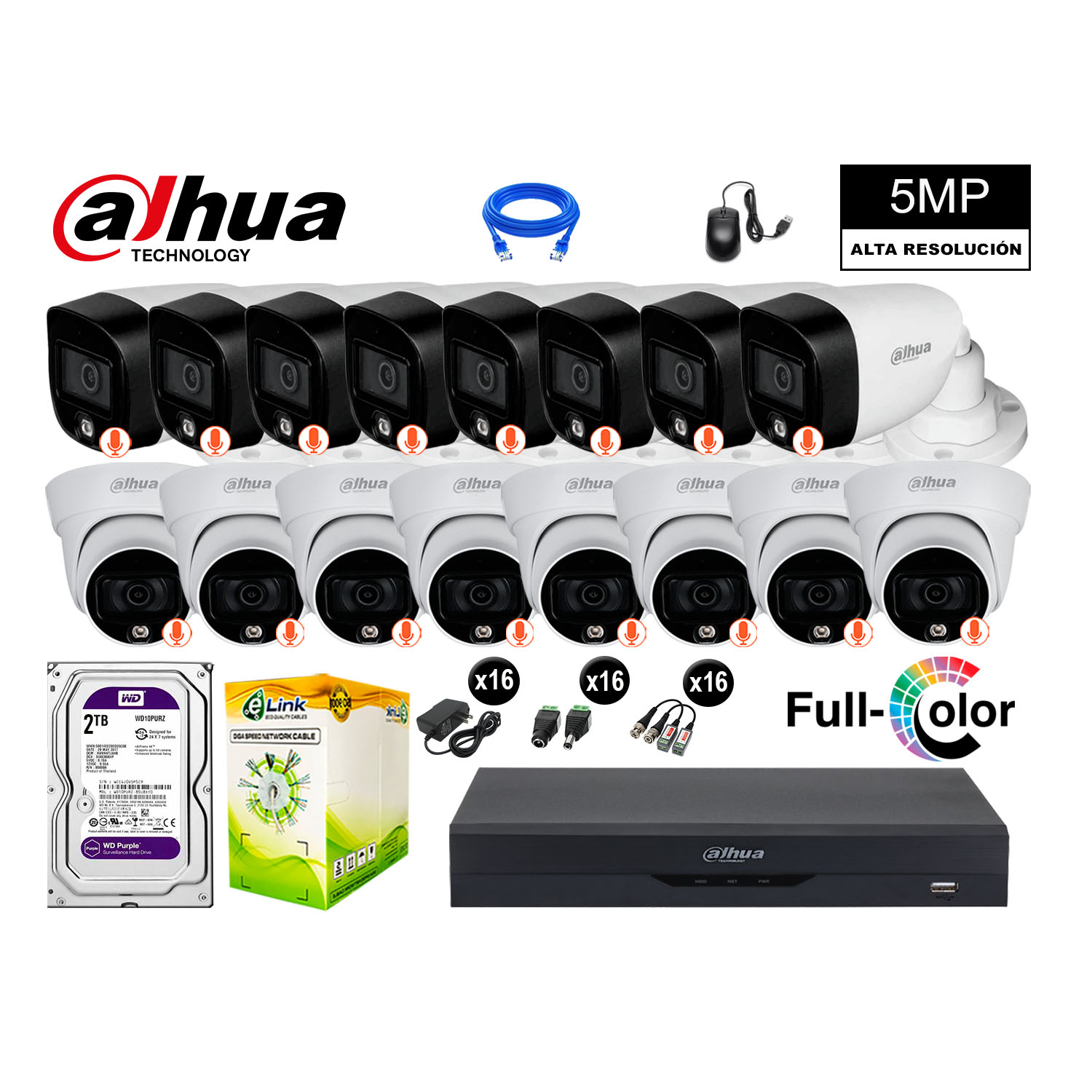 CÁMARAS SEGURIDAD DAHUA KIT 16 5MP + DISCO 2TB VISION NOCTURNA FULL COLOR - 1