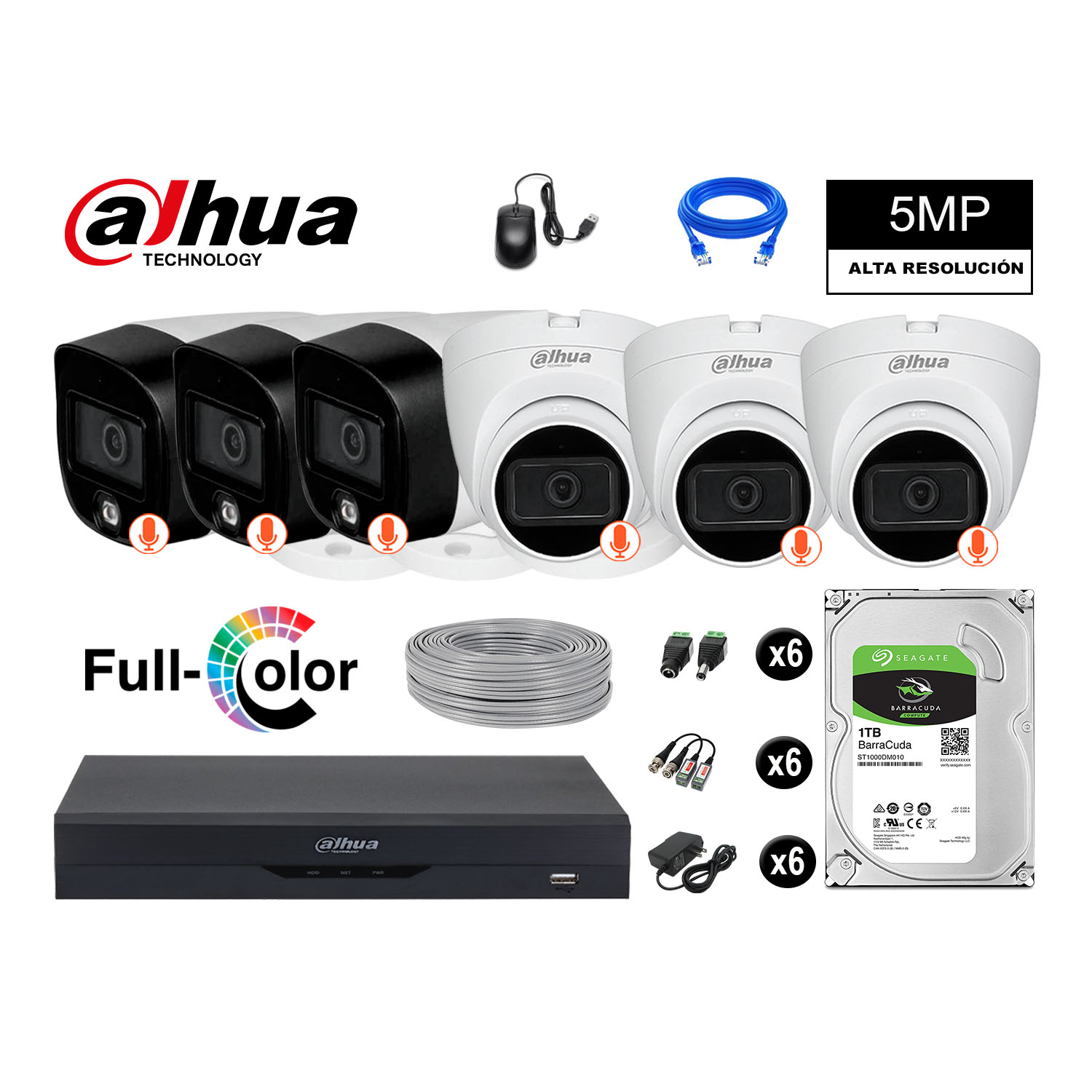 CÁMARAS SEGURIDAD DAHUA KIT 6 5MP + DISCO 1TB VISION NOCHE FULL COLOR - 1