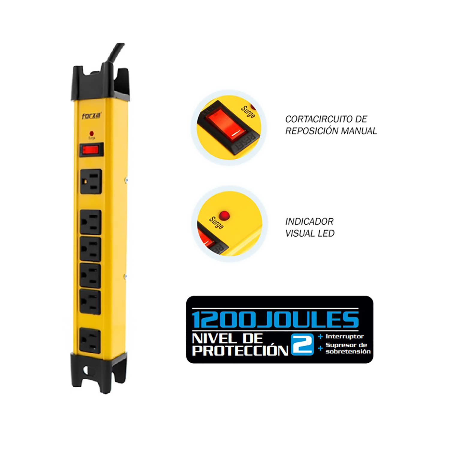 SUPRESOR DE PICOS FORZA - FSP-806 METALICO 2200W/1200J 6 SALIDAS - 3