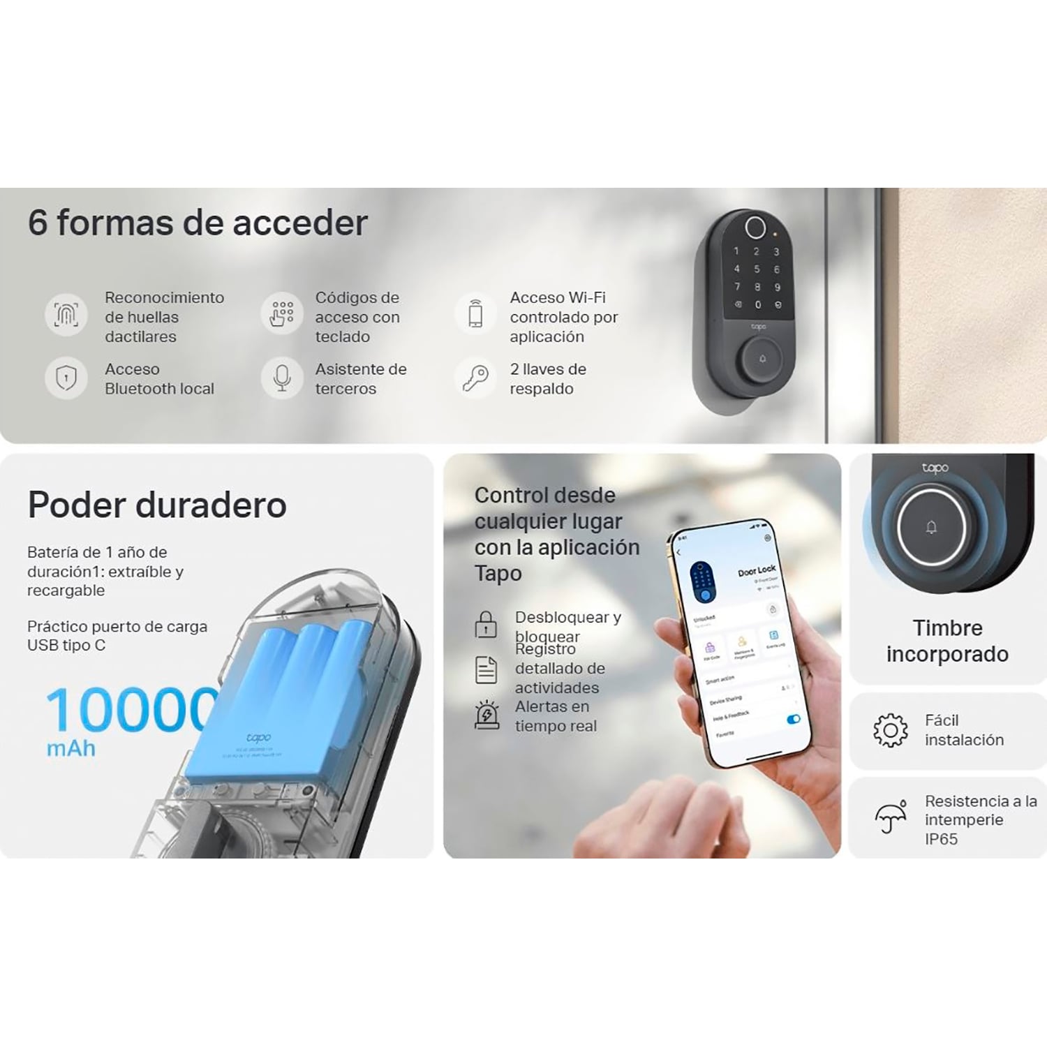 TP LINK - CERRADURA SMART TAPO DL110 TIMBRE MÚLTIPLES ACCESOS CONTROL VOZ IP65 - 2