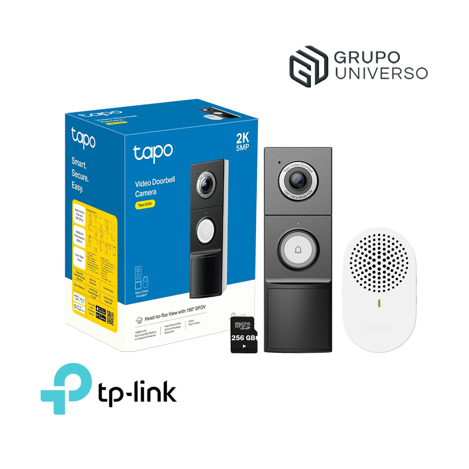 TP LINK - TIMBRE SMART TAPO D235 2K CÁMARA SONIDO BIDIRECCIONAL NOCHECOLOR 256GB - 1