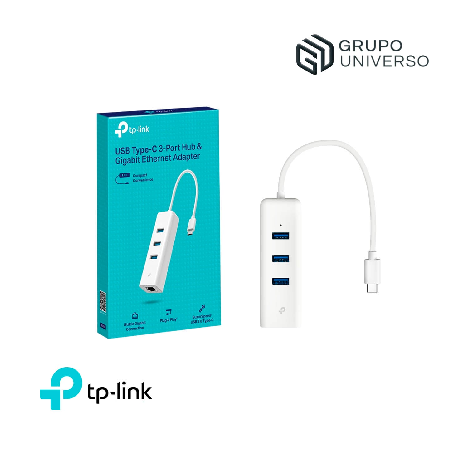 TP-LINK ADAPTADOR UE330C USB TIPO C A HUB 3 PUERTOS Y GIGABIT ETHERNET - 1