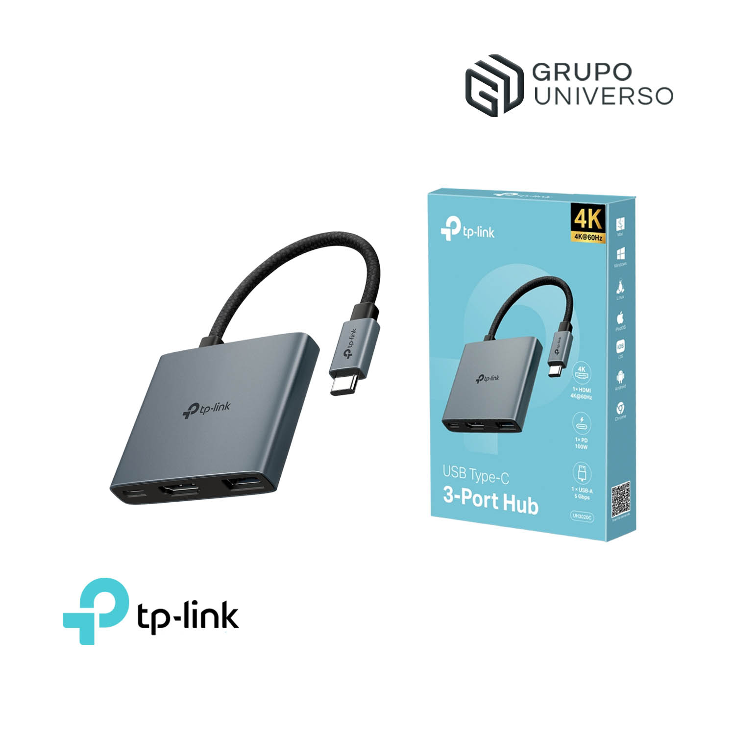 TP-LINK ADAPTADOR HUB UH3020C USB TIPO-C 3 PUERTOS EN 1 - 1